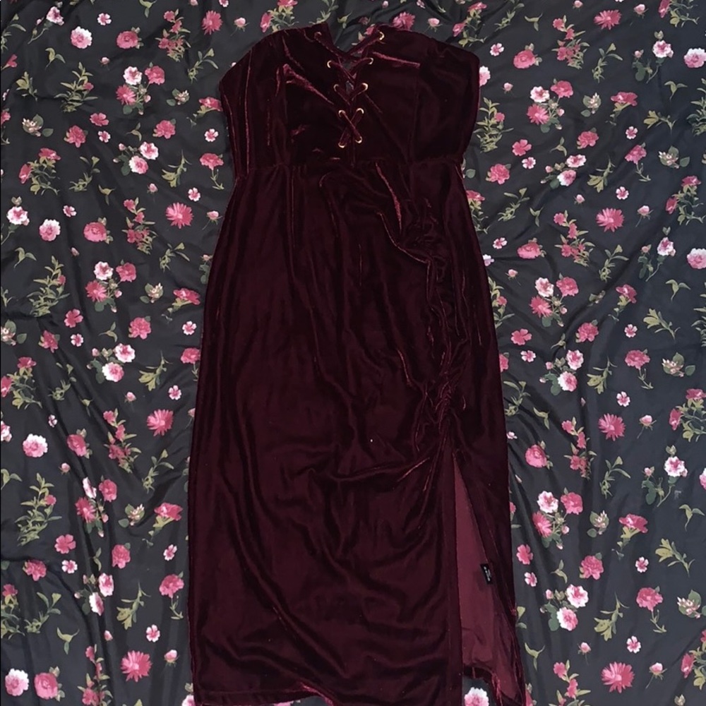 Velvet Burgundy Strapless Dress